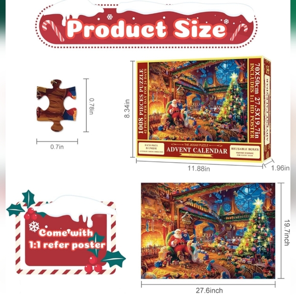 Jigsaw Puzzle Advent Calendar 1008 Pieces Puzzle 24 Days Christmas Old Man Santa - Picture 2 of 16